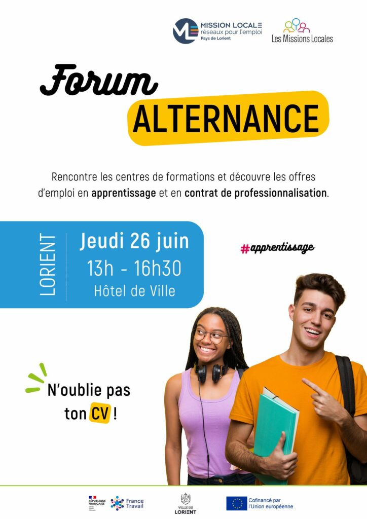 Forum de l'alternance
Jeudi 26 juin - dès 13h jusqu'à 16h30 - Salon d'honneur de l'Hôtel de ville de Lorient